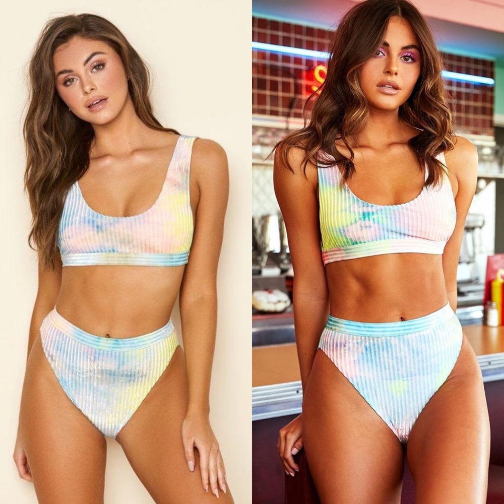 Festival Tie Dye Velvet Bikini Top - Picture 2 of 7